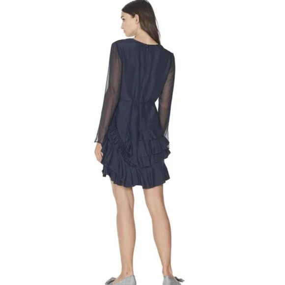 Grey JASON WU Silk Long Sleeve Ruffle Dress - size 4 in Midnight Blue - Picture 2 of 13